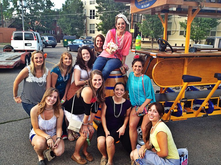 bachelorette party on the pedal hopper Denver pedal pub bike bar